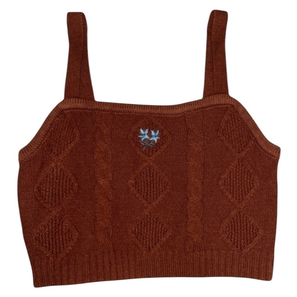 EUC Women’s Crop top/Cardigan Almost Famous Brown Embroidered Knit - Picture 4 of 6